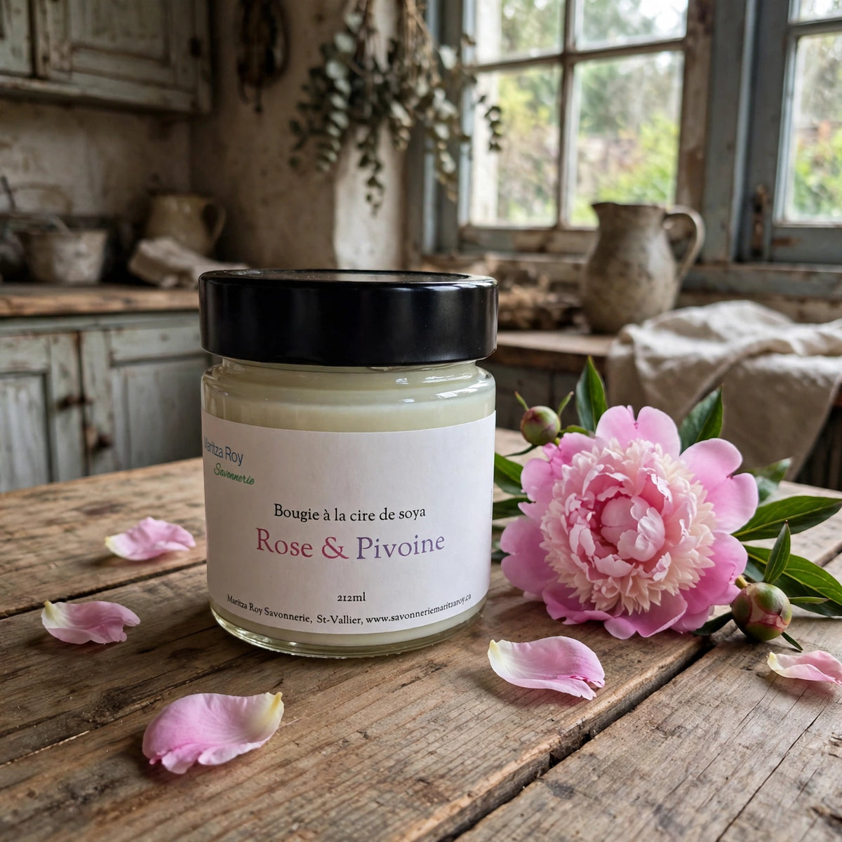 Bougie Rose & Pivoine 212 ml (8 oz) — Savonnerie Maritza Roy